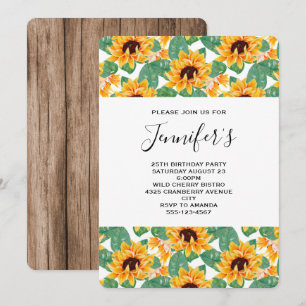 Invitation Joli Motif de tournesol Jaune & Vert Anniversaire