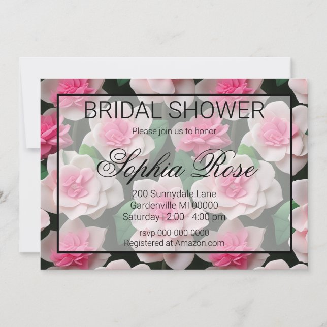 Invitation Joli motif fleuri rose boho (Devant)