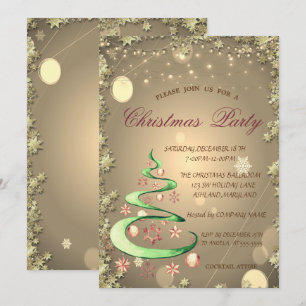 Invitation Joli Noël Arbre d'or Étoiles Noël