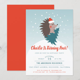 Invitation Joli Noël Hérisson Enfant Fête d'anniversaire