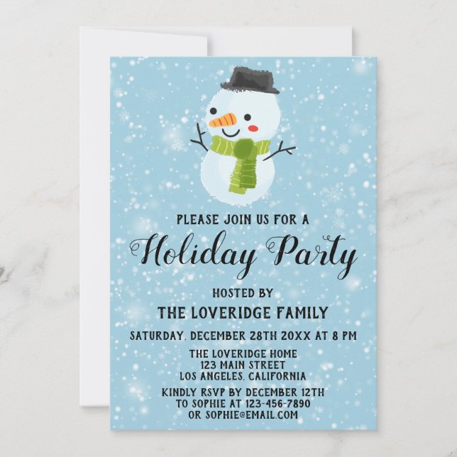 Invitation Joli Noël Snowman Fête de Vacances Neige Blanche (Devant)