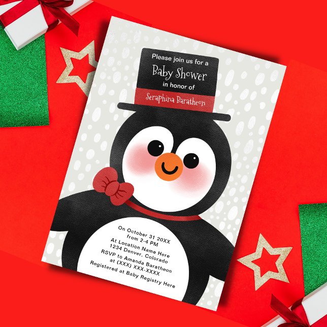 Invitation Joli Noël Tuxedo Penguin Baby shower (Créateur téléchargé)