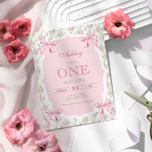 Invitation Joli Nœud Coquette Rose 1er Anniversaire