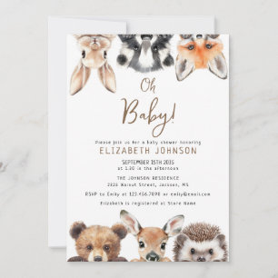 Invitation Joli Oh Baby Forest Baby shower d'animaux de bois