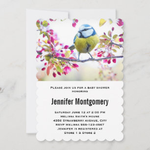 Invitation Joli oiseau bleu et jaune sur un Baby shower de br