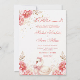 Invitation Joli Oiseau, Floral Or Mariage Islamique Musulman
