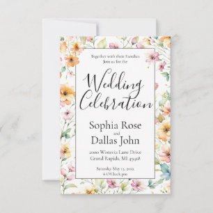 Invitation Joli orange rose Fleur sauvage mariage