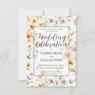 Invitation Joli orange rose Fleur sauvage mariage