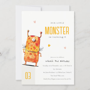 Invitation Joli Orange Yellow One Eyed Monster Anniversaire d