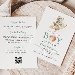 Invitation Joli ours en peluche astronaute code QR garçon Bab