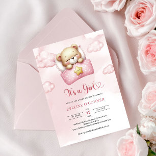 Invitation Joli ours en peluche endormi C'est une fille Baby 