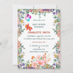 Invitation Joli Ours flotte avec baby shower de la flore de b