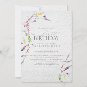 Invitation Joli papier aquarelle Fleur sauvage 1er anniversai