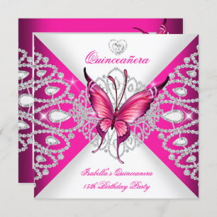 Invitation Joli papillon rose Tiara Quinceanera 15ème parti