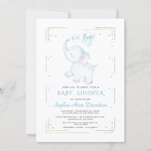 Invitation Joli Parties scintillant en or Elephant Baby showe