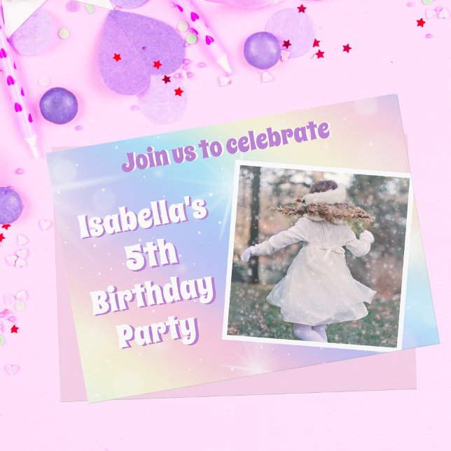 Invitation Joli Pastel Rainbow Sparkle Anniversaire de enfant (Créateur téléchargé)