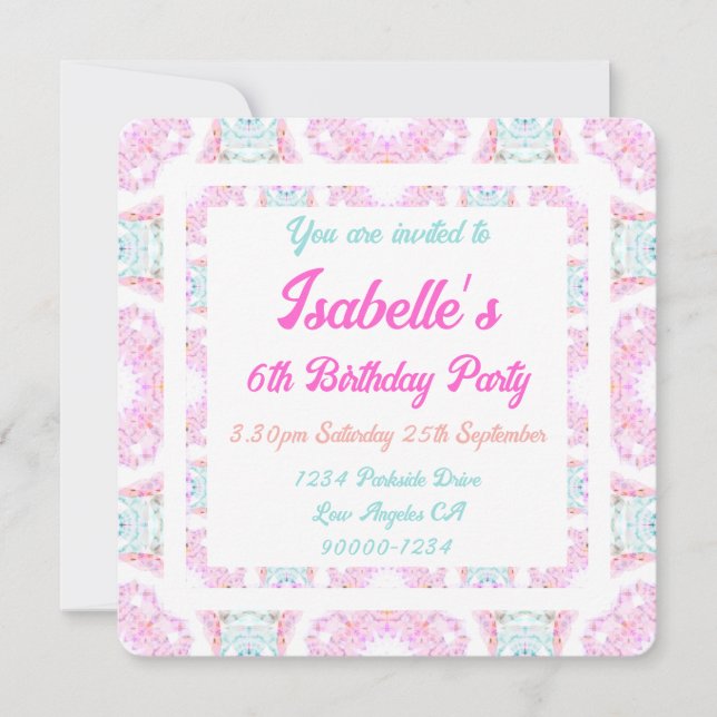 Invitation Joli Pastel rose délicieuse Vert fille Anniversair (Devant)