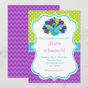 Invitation Joli Peacock vert et violet Anniversaire
