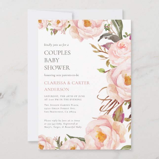Invitation Joli Peony Garden Flowers Baby shower Couples (Devant)