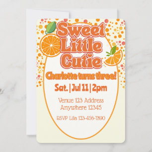 Invitation Joli petit anniversaire orange Cutie