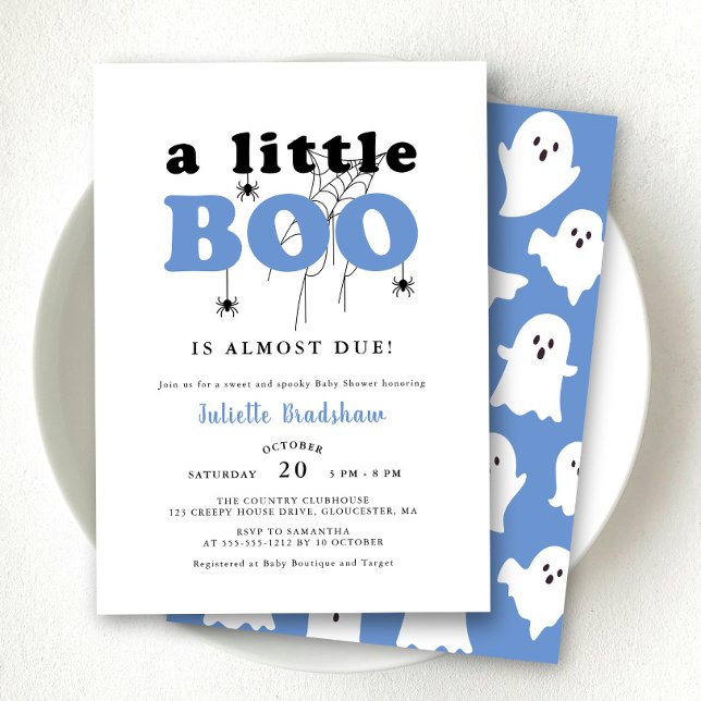 Invitation Joli Petit Boo Bleu Halloween Baby shower garçon (Créateur téléchargé)