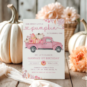 Invitation Joli Petit Citrouille Rose Anniversaire d'Automne