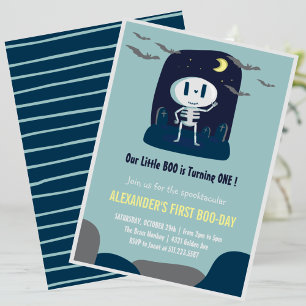 Invitation Joli Petit crâne de garçon Boo Halloween 1er anniv