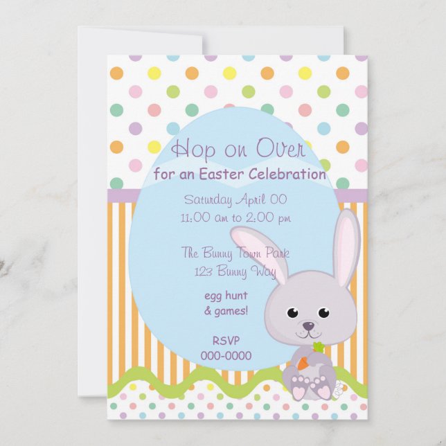 Invitation Joli Petit Lapin De Pâques (Devant)