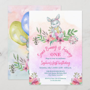 Invitation Joli Petit Lapin Floral Fête Anniversaire