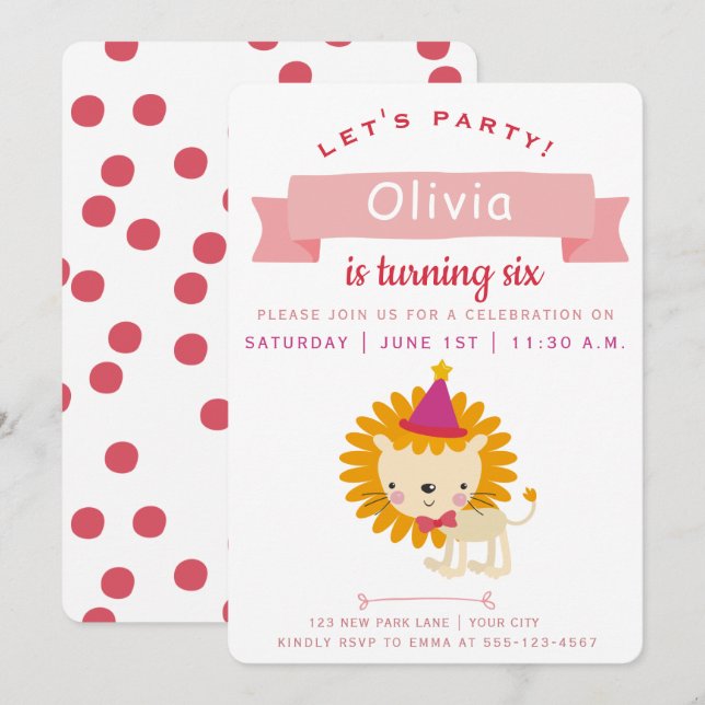 Invitation Joli petit lion | Parti Anniversaire de enfant (Devant / Derrière)
