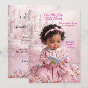 Invitation Joli petit livre de fête de naissance de fille ros