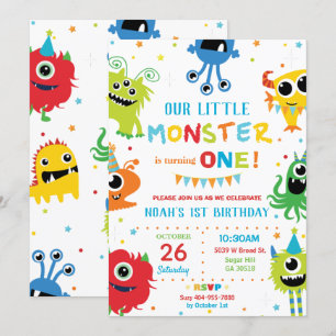 Invitation Joli Petit Monstres Garçon 1er Anniversaire coloré