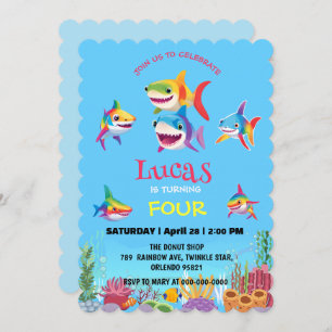 Invitation Joli poisson requin arc-en-ciel fête d'anniversair