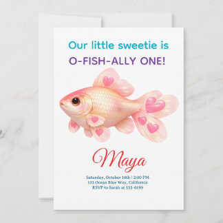 Invitation Joli Poisson Rouge Rose O-Fish-Ally Un 1er Anniver