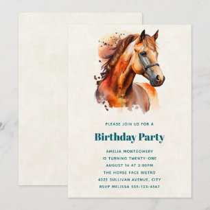 Invitation Joli portrait de cheval alezan pour anniversaire