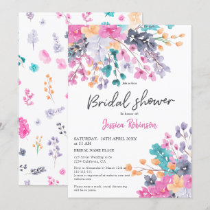 Invitation Joli pressé fleurs script chic douche nuptiale