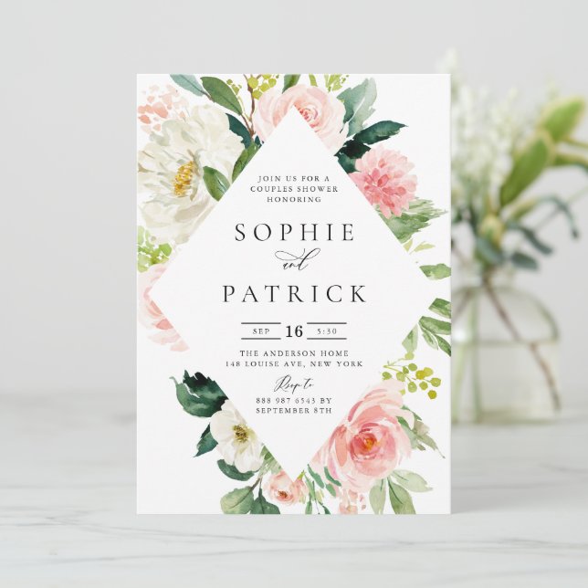 Invitation Joli printemps Floral Frame Couples Douche (Debout devant)