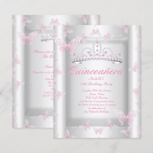 Invitation Joli Quinceanera rose Parti Tiara Butterfly
