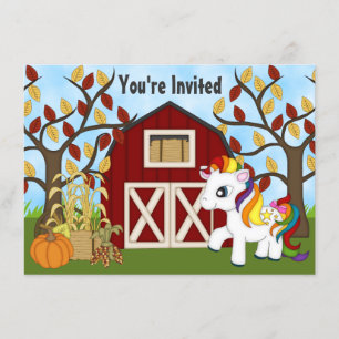 Invitation Joli Rainbow Pony et grange Cheval d'automne Anniv