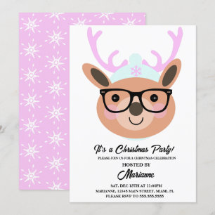 Invitation Joli Reindeer Noël Casquette Écharpe lunettes