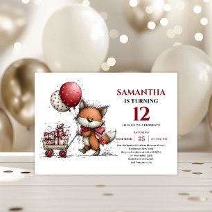 Invitation Joli renard fantaisiste de style animal pour anniv