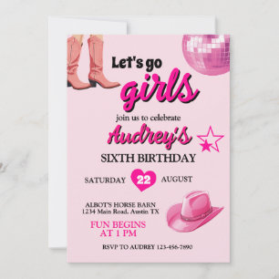 Invitation Joli rose Allons-y Filles Anniversaire occidental
