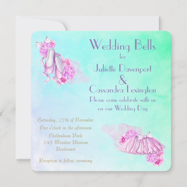 Invitation Joli rose Aquarelle Ballet thème Mariage (Devant)