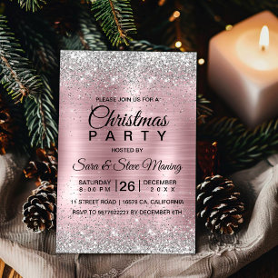 Invitation Joli rose blush argent faux parties scintillant No