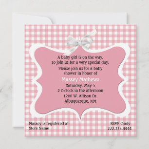 Invitation Joli rose En vichy Personnalisé Baby shower Invita