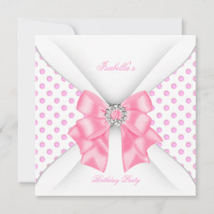 Invitation Joli rose fête d'anniversaire Pois blancs