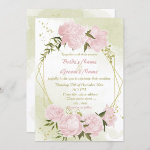 Invitation joli rose fleurs verdure mariage géométrique