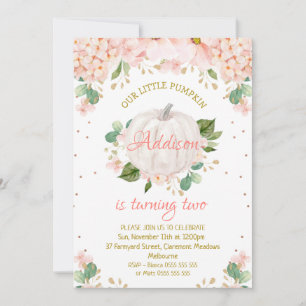 Invitation Joli rose Floral Blanc Citrouille Anniversaire