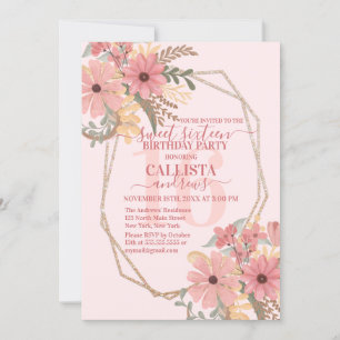 Invitation Joli rose Painted Fleurs Parties scintillant Cadre