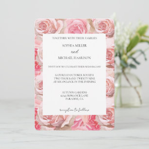 Invitation Joli rose rose rose rose Roses Mariage